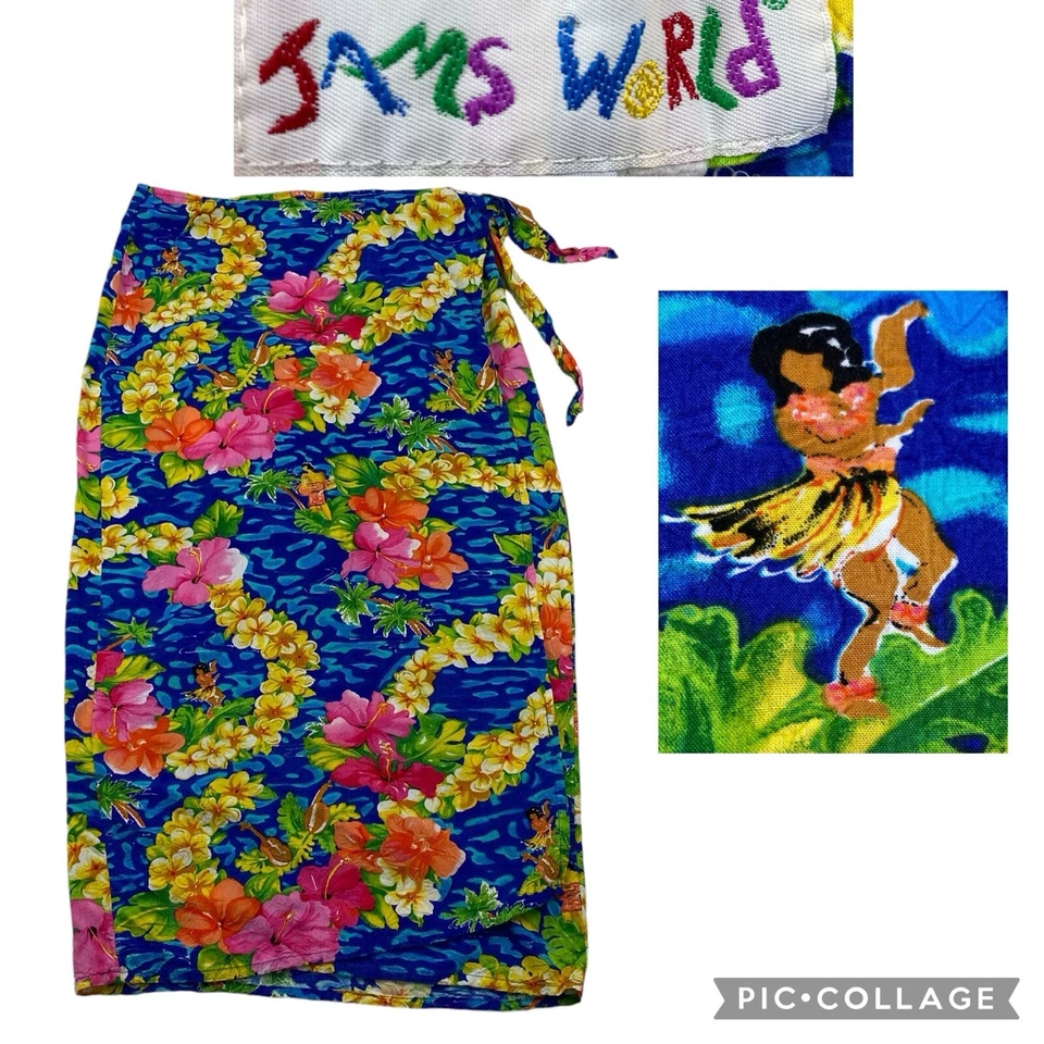 Saia de rayon vintage JAMS WORLD tropical havaiana dançarina de hula grande EUA - Imagem 1 de 4
