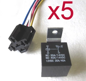 30/40 AMP 5 pin Relay with 5 wire Relay Socket Qty5 - Bild 1 von 2