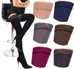 Microfibre Hold Ups 70 Denier size S - L with Lace Top Semi Opaque NEW - Picture 1 of 11