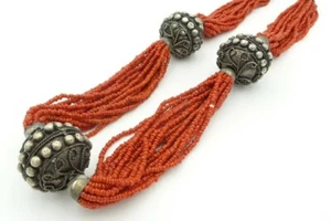 Elegant Vintage TIBETAN Silver & Coral Bead Multi-Strand Necklace - Bild 1 von 12