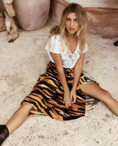 SASS & BIDE "The Wild One" Animal Print Silk Midi Skirt Sz 36 Au 6 $450 NWT mob - Picture 1 of 10