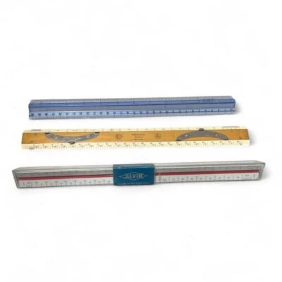 Set of 3 Rulers Alvin Triangular Dietzgen Drafting Arm Scale Finger Grip Ruler - Image 1 of 3