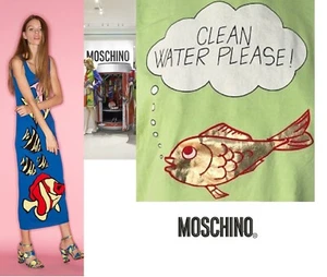 AUTH MOSCHINO GOLD FISH GRAPHIC T-SHIRT TOP CLEAN WATER PLEASE MADE IN ITALY L - Picture 1 of 5