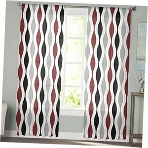 Red Gray Modern Geometric Semi Sheer Curtains 84 52x84in*2 Mid Centuryfge1034 - Picture 1 of 8