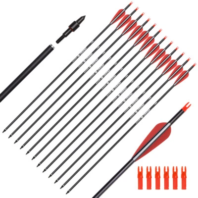 28" Carbon Hunting Practice Arrow Removable Tips for Compound Recurve Bow 12PCS - Image 1 of 4