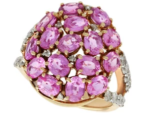 Pink Sapphire Engagement Ring with Diamonds in 18Carat Yellow Gold Size N 1/2 - Picture 1 of 13