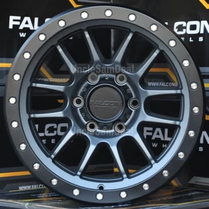 17x9 6x139.7 6x5.5 0 OFFSET FALCON T7 GUN METAL 12 SPOKES TRUCK WHEELS SET 4 - Picture 1 of 5