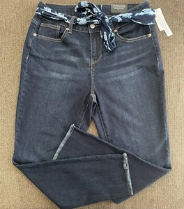 NWT Dressbarn Belted Denim Ankle Raw Hem Jeans ~ Size 6 ~ Blue - Picture 1 of 5