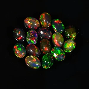 Black Ethiopian welo fire Opal Cabochon Loose Gemstone A++ Welo Fire Opal 5x7MM - Picture 1 of 8