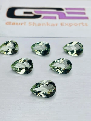 Green Amethyst Faceted Pear Checkerboard Cut Loose Gemstone 10x7mm to 14x10mm DG - Image 1 of 4