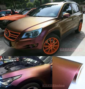 50FT Gold PUR Full Car Hood Wrap 3D Carbon Fiber Chameleon Vinyl Film Sticker BO - Picture 1 of 5