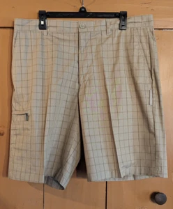 Men's Greg Norman Golf Performance Stretch Shorts Checkered Beige/Tan Sz 36 EUC - Picture 1 of 8