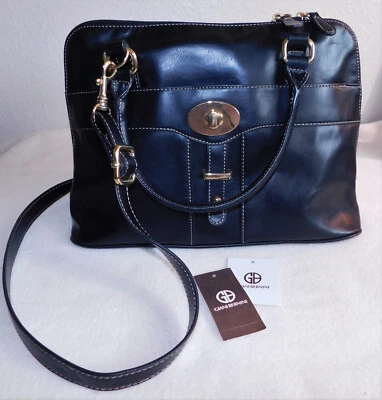 NEW Giani Bernini Black Large Satchel Bag Purse Turnlock Glazed Cross-Body Strap - Image 1 of 4