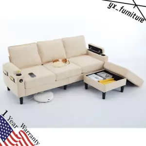 3-seater Sofa with Storage Ottoman Stool for Living Room Apartment and Bedroom - Picture 1 of 22