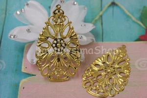 2 pz Filigrana forma a goccia antica colore oro per creare bijoux 3.9*6.8cm - Picture 1 of 1