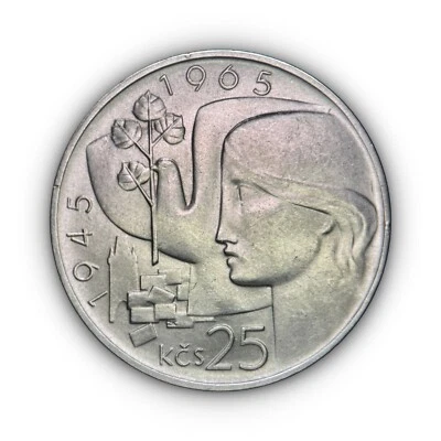 CZECHOSLOVAKIA. 1965, 25 Korun, Silver - WWII, Liberation Nazi Germany, Prague a - Image 1 of 4