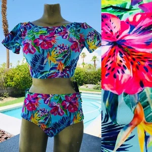 TROPICAL Floral Print 2-Piece Tankini SWIMSUIT M NWT - Picture 1 of 12