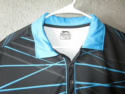 CAMISA POLO MASCULINA DE GOLFE SLAZENGER PRETA AZUL MÉDIA USADA POLIÉSTER   - Imagem 1 de 4