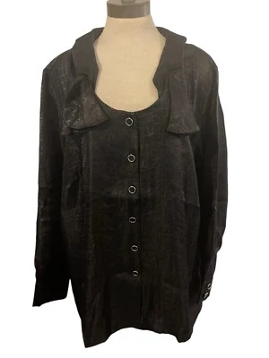 Blusa George Simonton Says para mujer 3XL negra con patrón de piel de serpiente manga larga con botones Foto 1 de 4