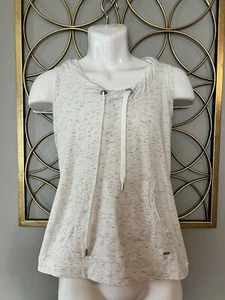LORNA JANE Shirt Womens Small White Heather Decoy Hooded Tank Top Sleeveless - Picture 1 of 15