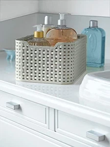 CURVER Rattan Effect Storage Basket Light Grey 6L Multi-Use - Picture 1 of 12