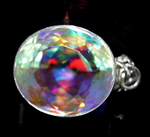 GIE 70.00 Ct Natural Mystic Topaz Oval Cut 925 Solid Silver Pendant Gemstone - Picture 1 of 9