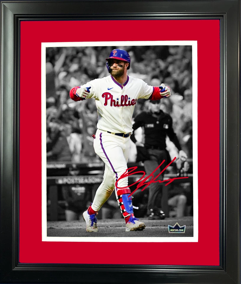 Framed Bryce Harper Phillies Facsimile Engraved Auto 12"x15" Photo HOFSM Holo - Image 1 of 1