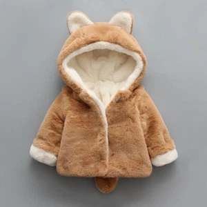 Unisex Kids Faux Fur Top Fleece Lined Hooded Coat Jacket Furry Thermal Winter - Picture 1 of 16