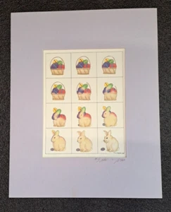 VTG E. Halsey Signed BASKET TO RABBIT Transformation Matted Print Easter Spring - Picture 1 of 8