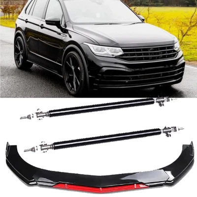 Front Bumper Lip Splitter Lower Spoiler Body Black+Red For Volkswagen Tiguan Foto 1 de 4