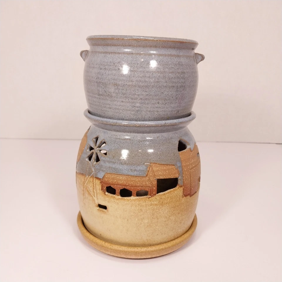 Vela de cerámica firmada JiTurner calentador de cera popurrí luminaria granja escena rural Foto 1 de 4