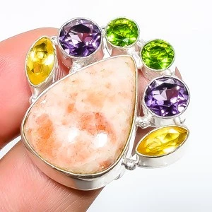 Натуральный золотой солнечный камень - Орегон посеребренные ювелирные изделия кольцо s.7.5 TR50510 - Изображение 1 из 3