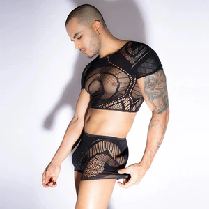 Lencería masculina sexy bodystocking de red para hombres ropa interior sexy gay dos piezas - Imagen 1 de 4