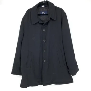 Burberry Coat Mens Large Black Mid Length Pockets Long Sleeve *FLAWS - Picture 1 of 10