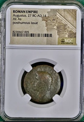 Roman Emperor Octavian Augustus 27BC-14AD Coin NGC Genuine Posthumous Issue As - Image 1 of 4