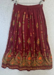 Royal Paisley Boho bestickt weinrot Baumwolle Rock M romantisch Prärie Festival - Bild 1 von 10
