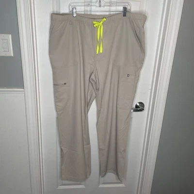 Figs Cairo Cargo Scrub Pants in Slate Gray with Neon Yellow Drawstring 5XLR - Image 1 of 4