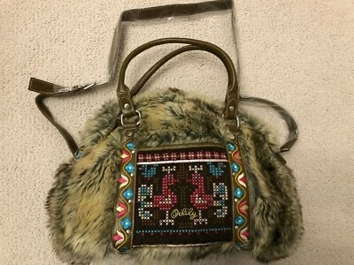 *OILLY* BOLSO/BOLSO DE MANO DE INVIERNO NÓRDICO BORDADO DE PIEL SINTÉTICA Foto 1 de 4