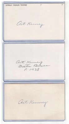 (3) ART KENNEY INDEX CARD SIGNED 1938 BOSTON BEES PSA/DNA CERTIFIED 1916-2014 - Image 1 of 2