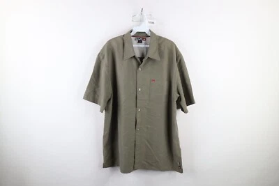 Vtg Quiksilver Surfing Mens Large Faded Spell Out Collared Button Shirt Green - Image 1 of 4