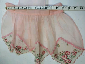 1950s Pink Apron Mother Daughter Set Roses Cotton Hankies VINTAGE 50s Rockabilly - Picture 1 of 19
