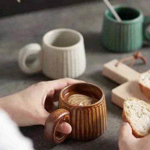 Taza de café de cerámica áspera nórdica retro hecha a mano taza de cerámica taza de té 250 ml - Imagen 1 de 9