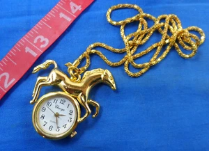 Really Nice Horse Running Watch Goldtone Pendant Necklace 22" Works, Chaoya - Picture 1 of 3