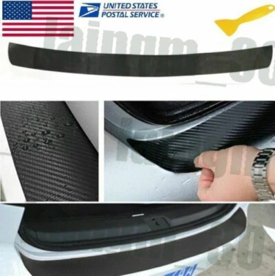 4D Premium Black Accessory Carbon Fiber Car Rear Guard Bumper Sticker Protector - Image 1 of 4