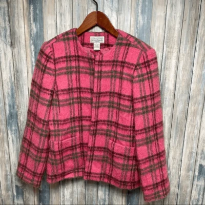 Women’s Jacket Sz 10 Cross Country Plaid Blazer Cardigan Plaid Pink Career - Image 1 of 4