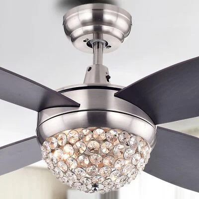Harvin 4-blade 2-light Satin Nickel Crystal Ceiling Fan with Remote - Image 1 of 4