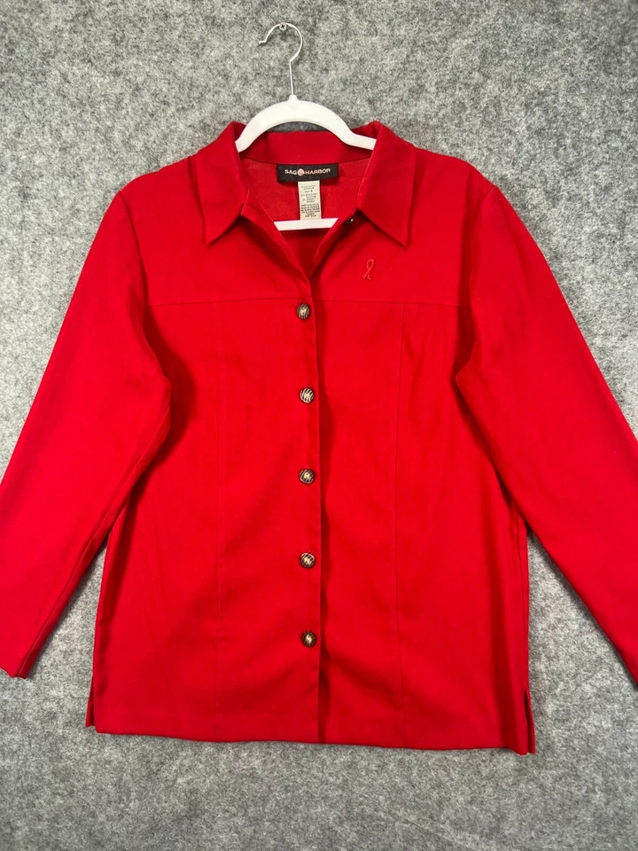 Camisa Sag Harbor Abotonada Cazadora Mujer 8 Roja Manga Larga Logo Cáncer de Mama Foto 1 de 4