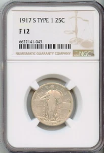 NGC - Standing Liberty Quarter - 25c - 1917 S Type 1 - F-12 - Picture 1 of 2