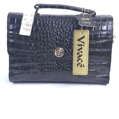 NUEVO NOS Bolso de Hombro Vintage VIVACE Cuero Negro Genuino Caimán Repujado 11" Foto 1 de 4