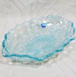 IMPERIAL CARNIVAL GLASS IRIDESCENT OPALESCENT ICE BLUE PANSY PATTERN PICKLE DISH - Picture 1 of 16